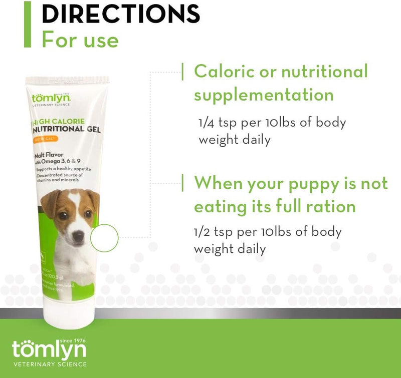 Tomlyn Nutri-Cal Puppy Malt-Flavored High-Calorie Nutritional Gel for Puppies, Helps Support a Healthy Appetite for Puppies Providing extra Calories, Vitamins, and Minerals in a Tasty Supplement, 4.25oz.