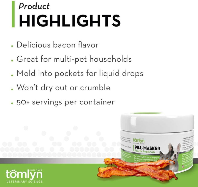 Tomlyn Pill Masker Bacon Flavor Paste for Dogs and Cats, Helps Hide the Taste and Smell of Capsules, Wafers, Tablets, and Liquid Drops, over 50 Servings Per Container.