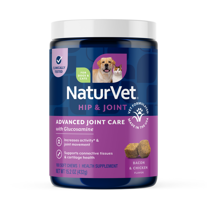 NaturVet Advanced Joint Care Hip & Joint Supplement for Dogs and Cats, Bacon and Chicken Flavor, 180 Count
