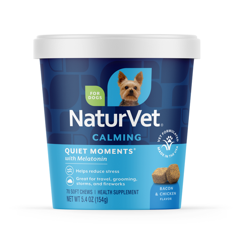 NaturVet Quiet Moments Calming Supplement for Dogs, Bacon and Chicken Flavor, 70 Count