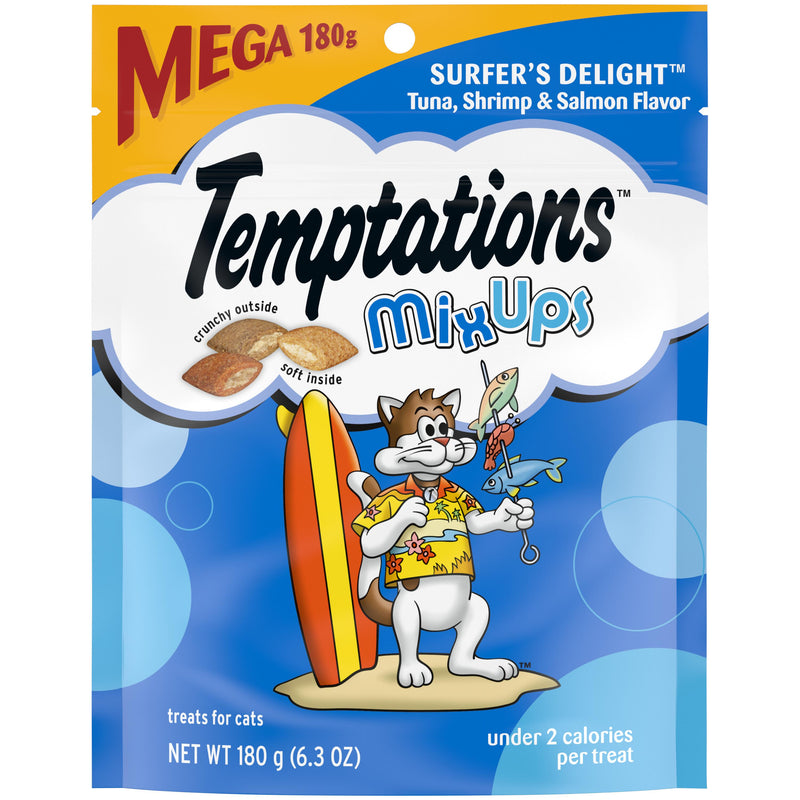 TEMPTATIONS MIXUPS Crunchy and Soft Cat Treats Surfer's Delight Flavor, 6.3 oz. Pouch