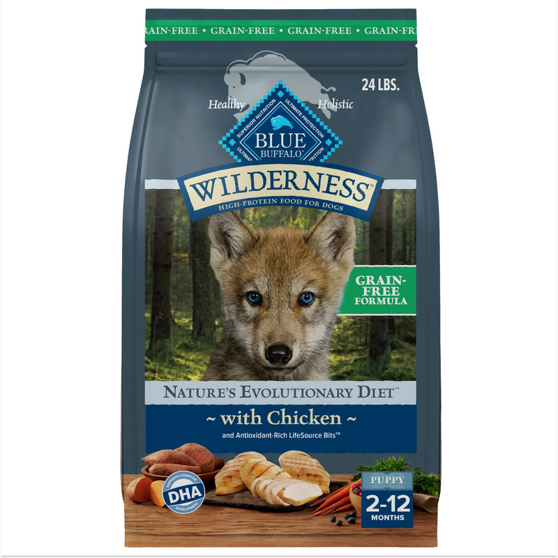 Blue Buffalo Wilderness Puppy High-Protein Dry Dog Food with Real Chicken, Grain-Free, Made in the USA with Natural Ingredients, Chicken, 24-lb Bag