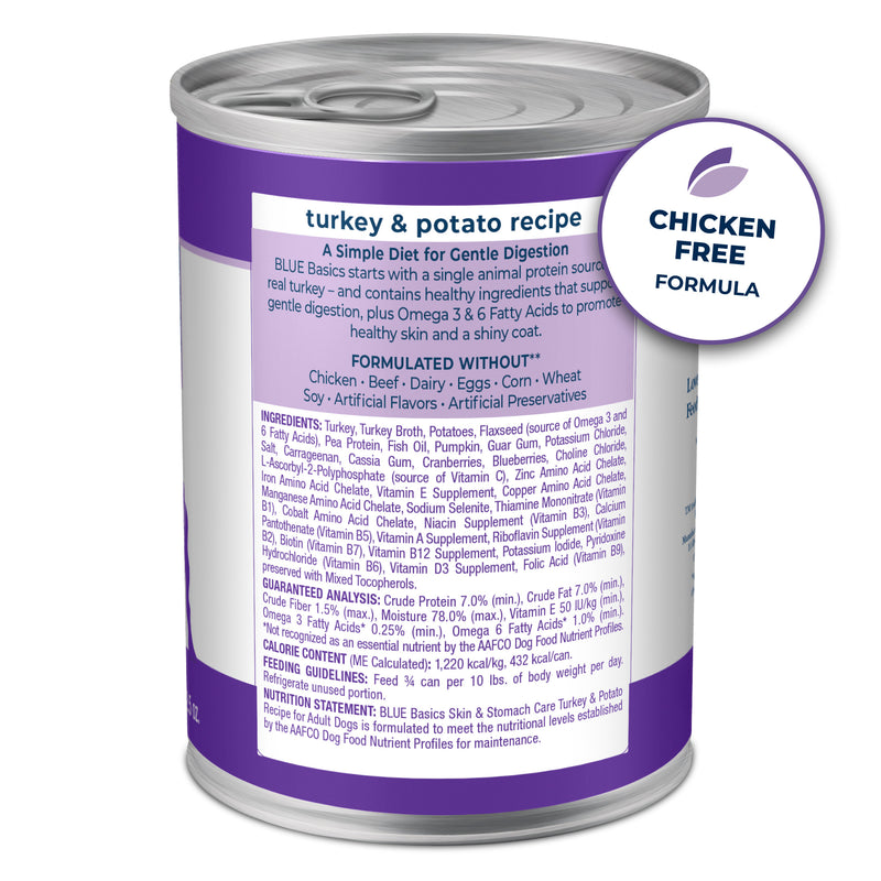 Blue Buffalo Basics Grain-Free Adult Wet Dog Food, Skin & Stomach Care, Limited Ingredient Diet, Turkey Recipe, 12.5-oz. Can