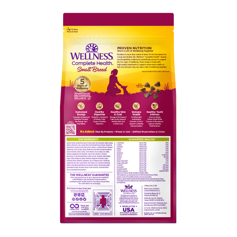 Wellness Complete Health Dry Dog Food, Small Breed, Wholesome Grains, Natural, Healthy Weight Turkey & Brown Rice Recipe, (4-Pound Bag)