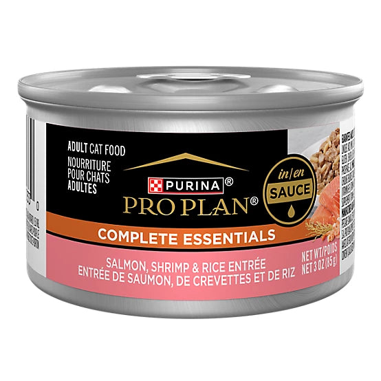 Purina Pro Plan Complete Essentials Adult Salmon, Shrimp and Rice Entree in Sauce Wet Cat Food, 3 oz.
