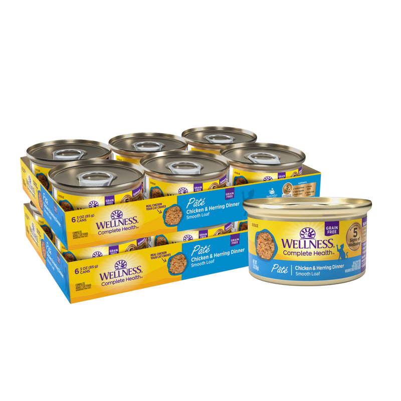 Wellness Complete Health Pate Adult Wet Cat Food, Protein-Rich, Grain-Free, 3 Ounce  (Chicken & Herring)