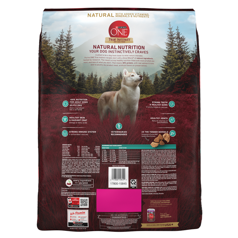 Purina ONE True Instinct With Real Salmon and Tuna Natural With Added Vitamins, Minerals and Nutrients High Protein Dog Food Dry Formula