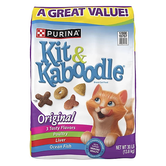 Purina Kit & Kaboodle Adult Indoor/Outdoor Original Recipe with Poultry, Liver and Ocean Fish Dry Cat Food, 30lb
