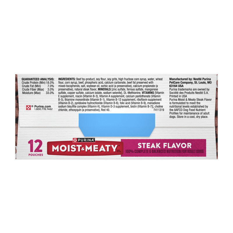 Purina Moist and Meaty Steak Flavor Soft Dog Food Pouches