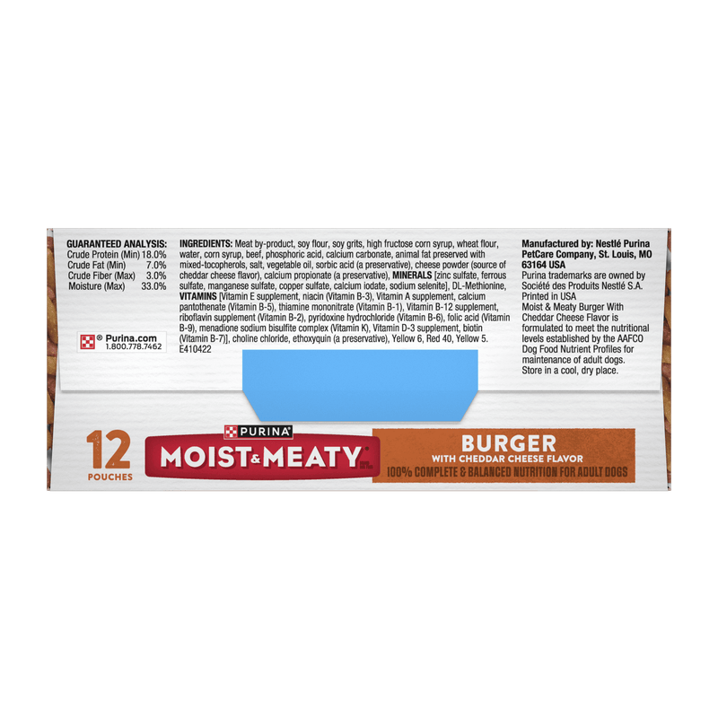 Purina Moist and Meaty Burger With Cheddar Cheese Flavor Dry Soft Dog Food Pouches