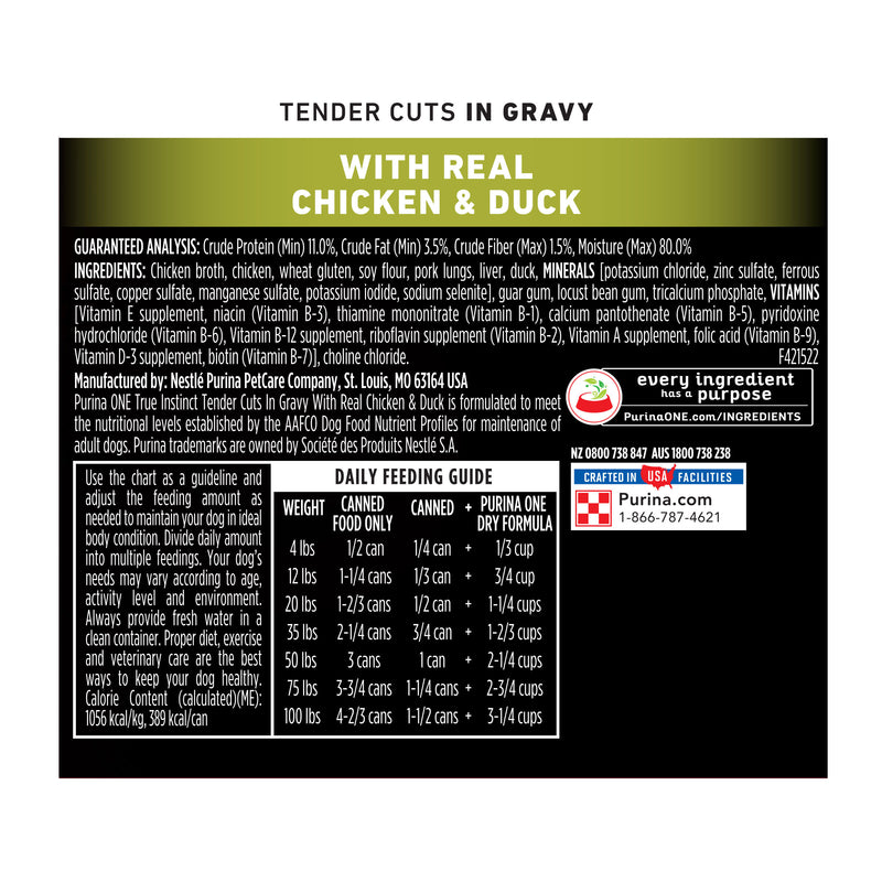 Purina ONE High Protein Wet Dog Food True Instinct Tender Cuts in Dog Food Gravy With Real Chicken and Duck