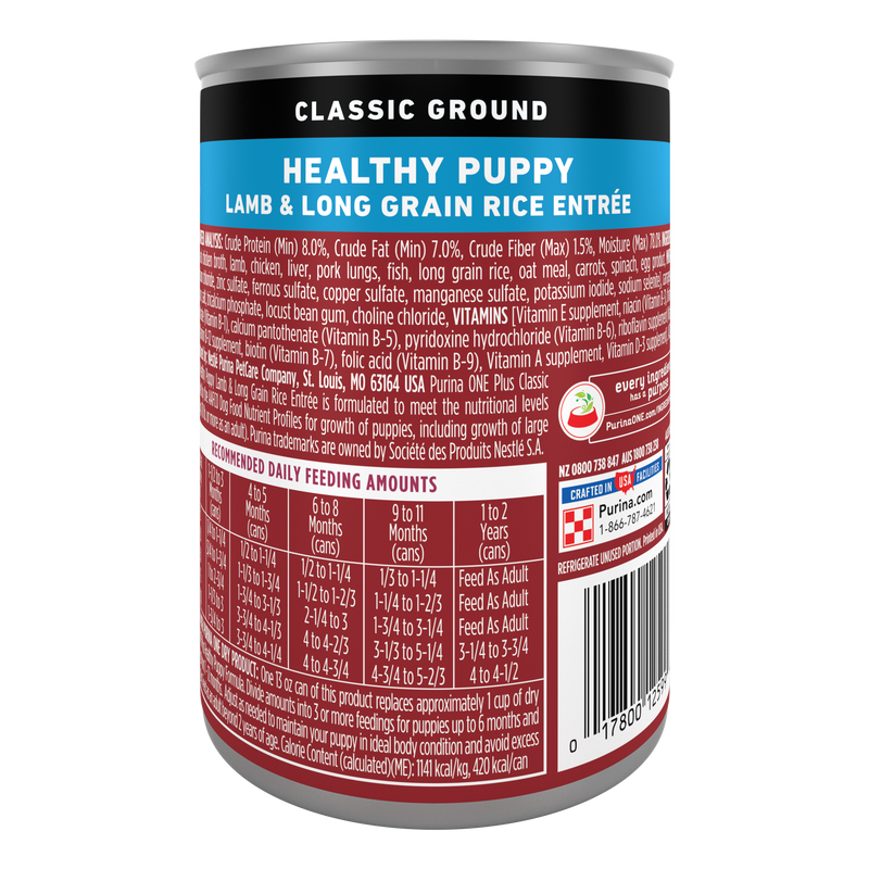 Purina ONE Plus Wet Puppy Food Classic Ground Healthy Puppy Lamb and Long Grain Rice Entree