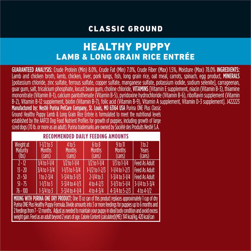 Purina ONE Plus Wet Puppy Food Classic Ground Healthy Puppy Lamb and Long Grain Rice Entree