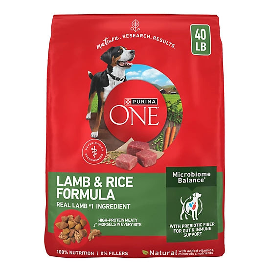 Purina ONE Adult Lamb and Rice Recipe Natural Dry Dog Food, 40lb
