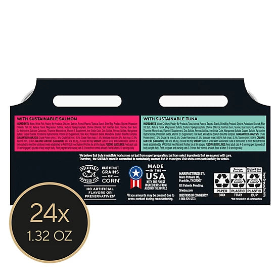 Sheba Perfect Portions All Life Stages Tuna/Salmon Cuts in Gravy Wet Cat Food Pack, 2.6 oz., Pack of 12 Twin-Pack Trays