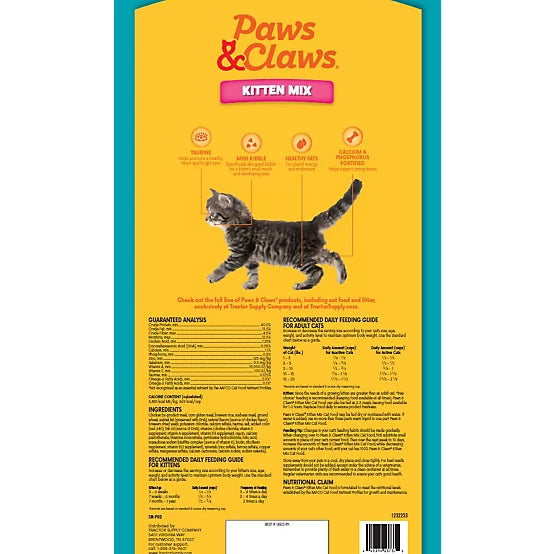 Paws & Claws Kitten Indoor/Outdoor Mix Chicken Formula Dry Cat Food, 15lb