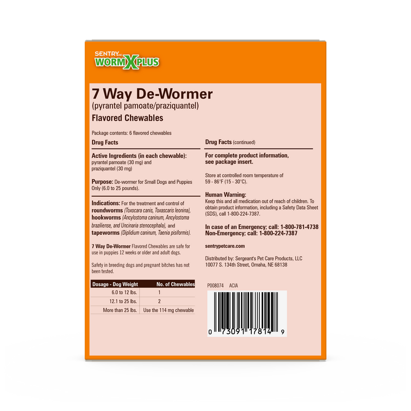 Sentry WormX Plus 7 Way DeWormer Dog SM 6CT