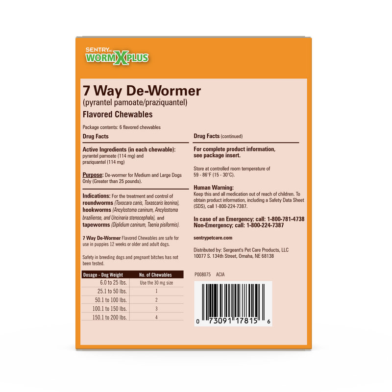 Sentry WormX Plus 7 Way DeWormer Dog Lrg 6CT