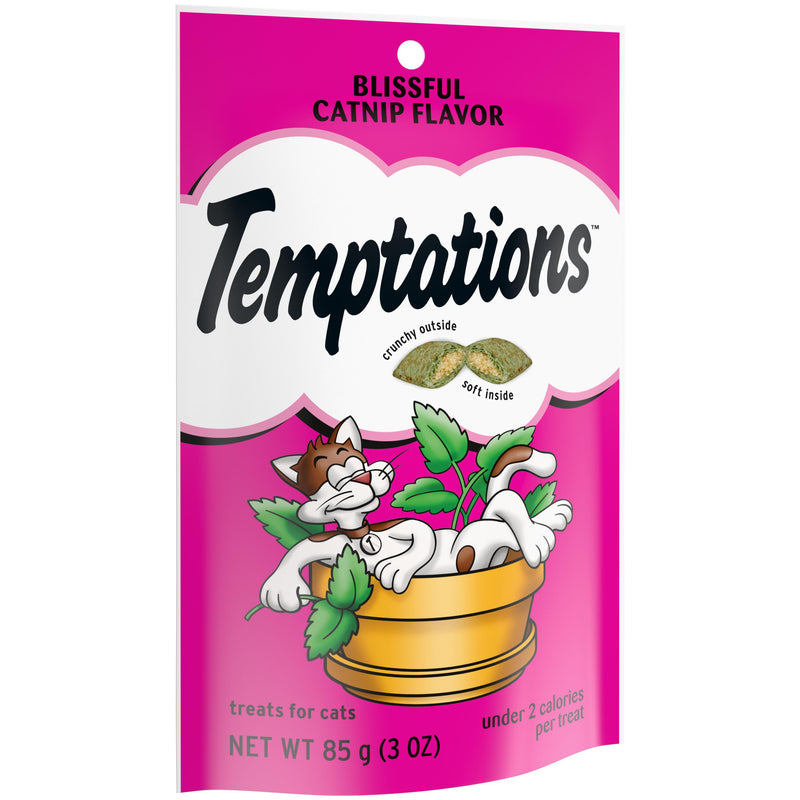 TEMPTATIONS Classic Crunchy and Soft Cat Treats Blissful Catnip Flavor, 3 oz. Pouch