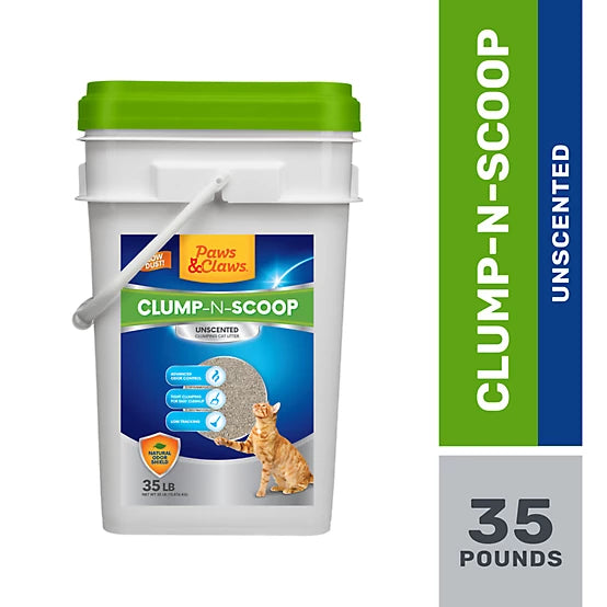 Paws & Claws Clump-N-Scoop Unscented Clumping Clay Cat Litter, 35lb