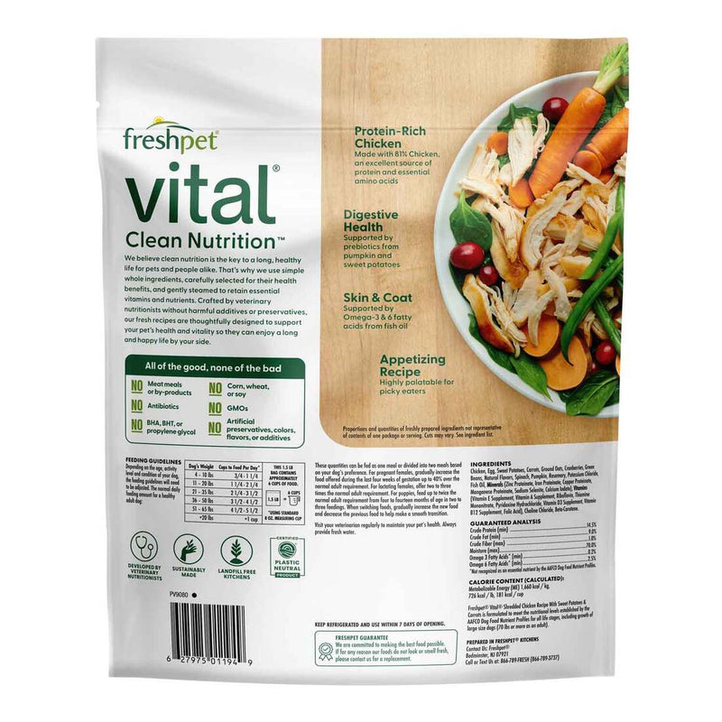 Freshpet Vital, Fresh Dog Food, Shredded Chicken Recipe with Sweet Potatoes and Carrots, 1.5 lbs.