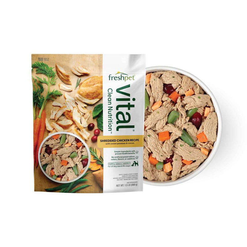 Freshpet Vital, Fresh Dog Food, Shredded Chicken Recipe with Sweet Potatoes and Carrots, 1.5 lbs.