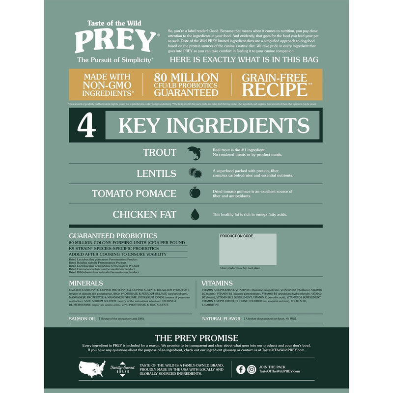 Taste Of The Wild Grain-Free Recipe Prey Limited Ingredient Trout Dry Dog Food