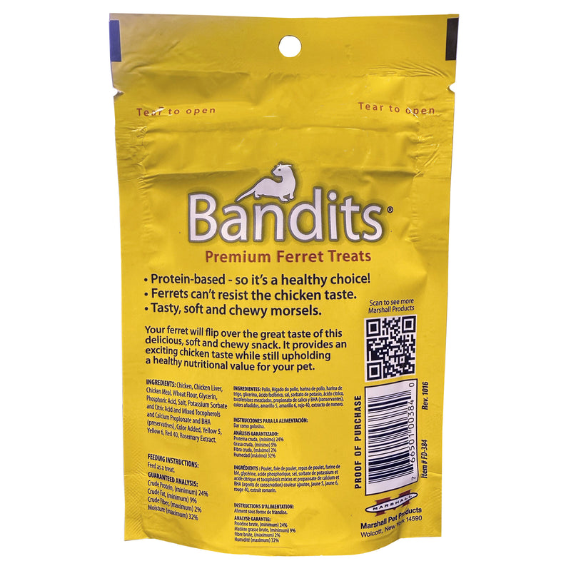 Marshall Bandits Ferret Treat, Chicken Flavor, Dry, 3 oz Bag