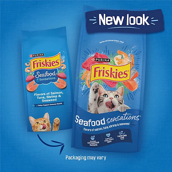 Purina Friskies All Life Stages Seafood Sensations Salmon, Tuna and Shrimp Recipe Dry Cat Food, 30lb