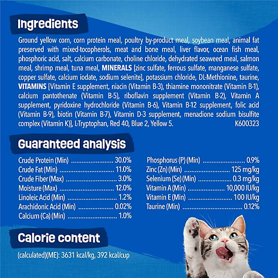 Purina Friskies All Life Stages Seafood Sensations Salmon, Tuna and Shrimp Recipe Dry Cat Food, 30lb
