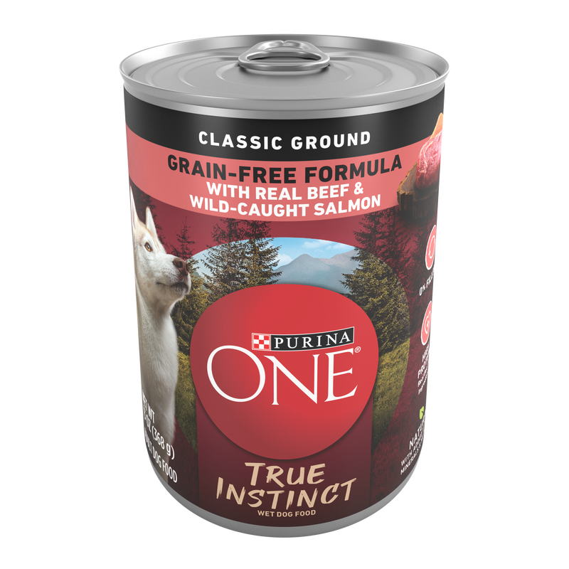 Purina ONE Wet Dog Food True Instinct Classic Ground Grain-Free Formula With Real Beef and Wild Caught Salmon High Protein Wet Dog Food