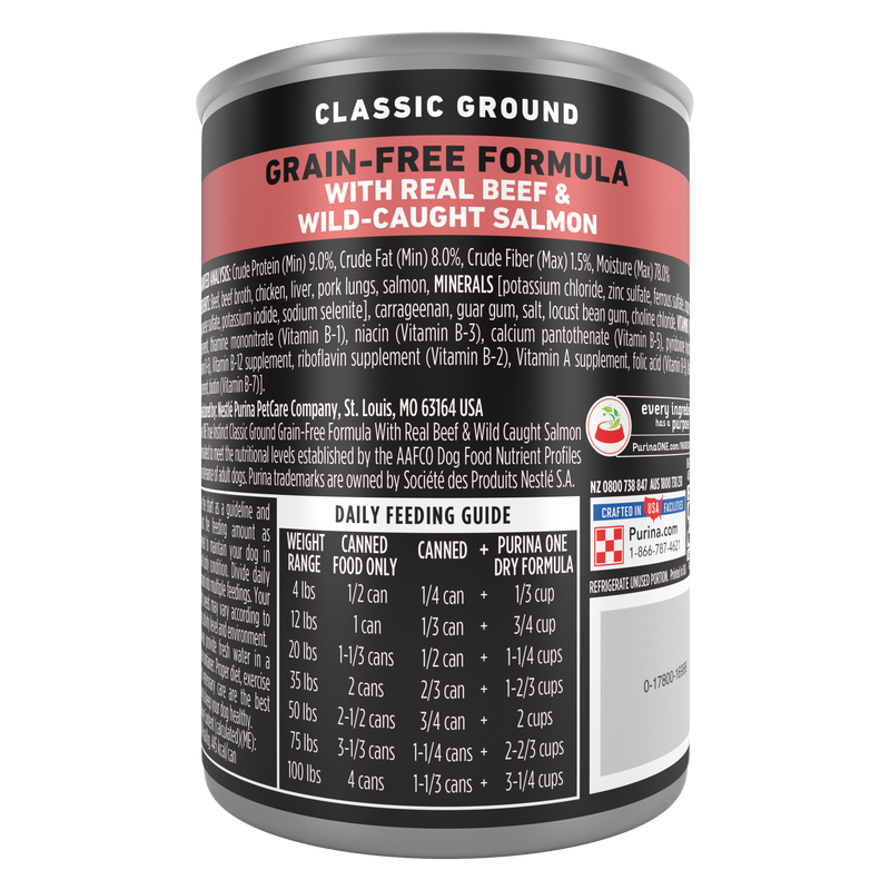 Purina ONE Wet Dog Food True Instinct Classic Ground Grain-Free Formula With Real Beef and Wild Caught Salmon High Protein Wet Dog Food