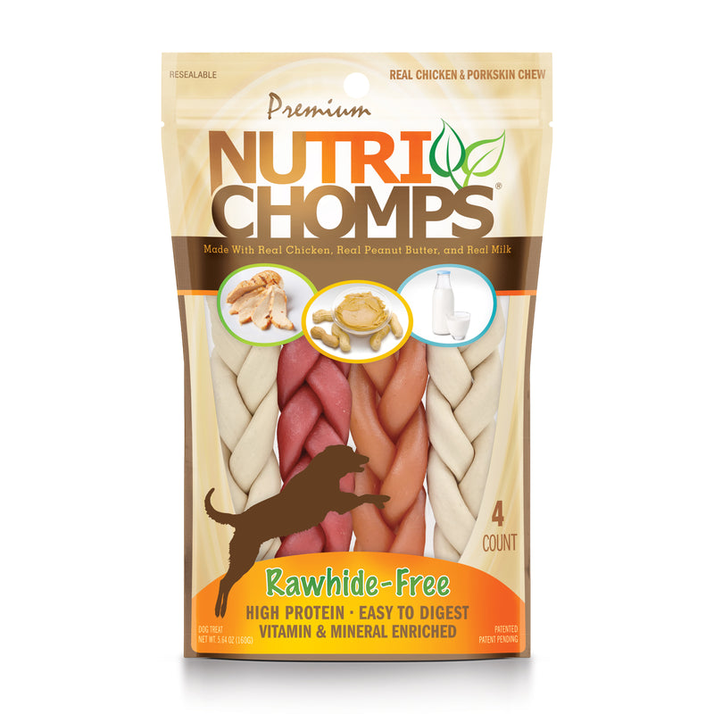 NutriChomps 6-inch Assorted Real Milk, Chicken and Peanut Butter Braids, 4 count Dog Chews