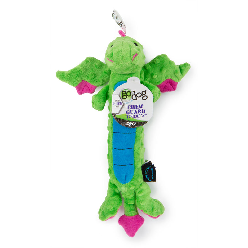 goDog Dragons Skinny Squeaky Plush Dog Toy, Chew Guard Technology, Green