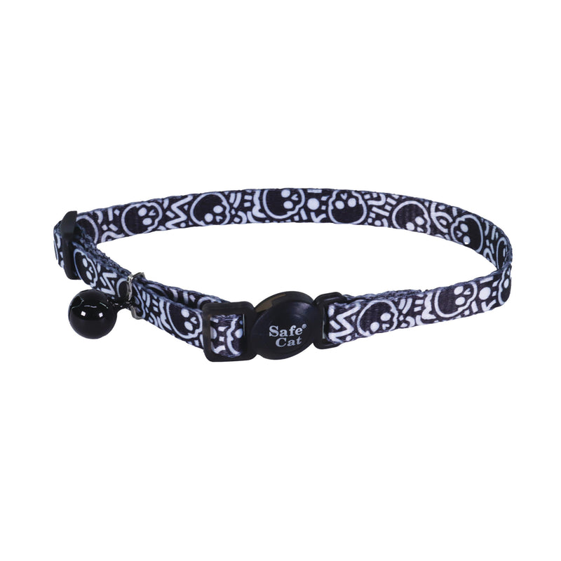 Safe Cat® Fashion Adjustable Breakaway Collar, Black Skulls, 3/8" x 8"-12"