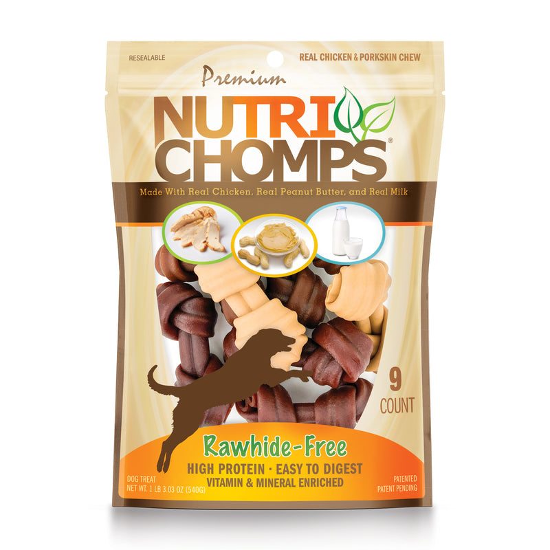 NutriChomps 4-inch Assorted Real Milk, Chicken and Peanut Butter Knots, 9 count Dog Chews