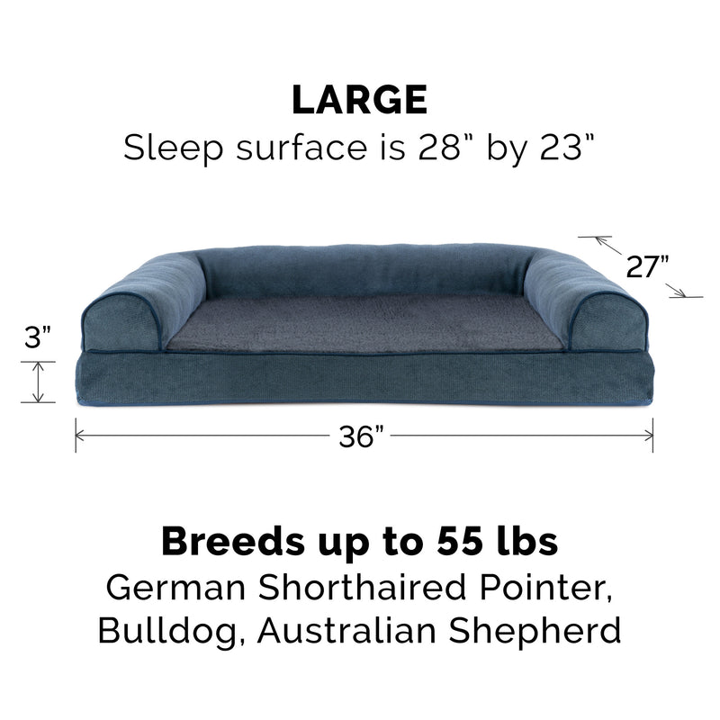 FurHaven Faux Fleece & Chenille Orthopedic Sofa Pet Bed for Dogs & Cats - Large, Orion Blue