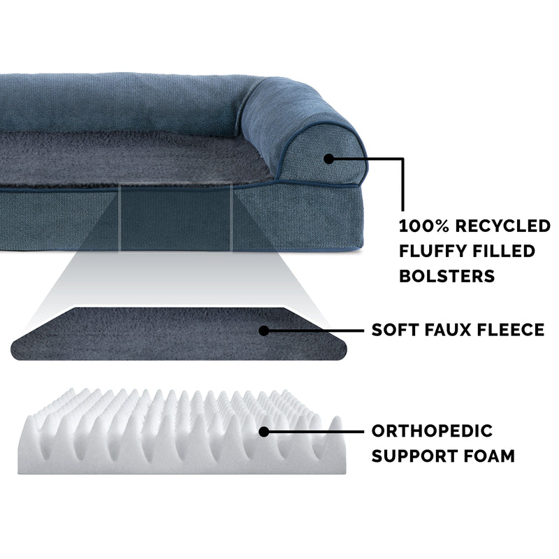 FurHaven Faux Fleece & Chenille Orthopedic Sofa Pet Bed for Dogs & Cats - Large, Orion Blue