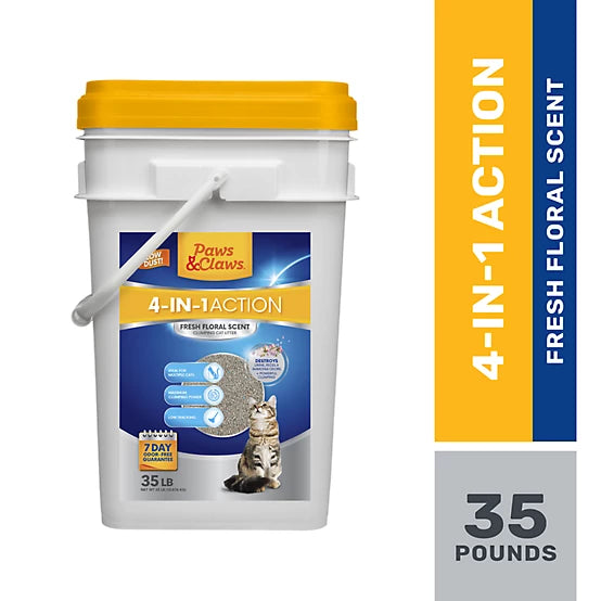 Paws & Claws 4-in-1 Action Fresh Floral Scented Clumping Clay Cat Litter, 35lb