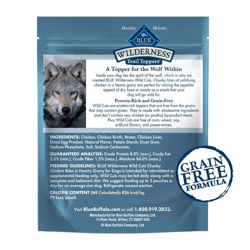 Blue Buffalo Wilderness Trail Toppers Wild Cuts Natural High-Protein Dog Wet Food, Chicken Bites in Hearty Gravy, 3-oz Pouch