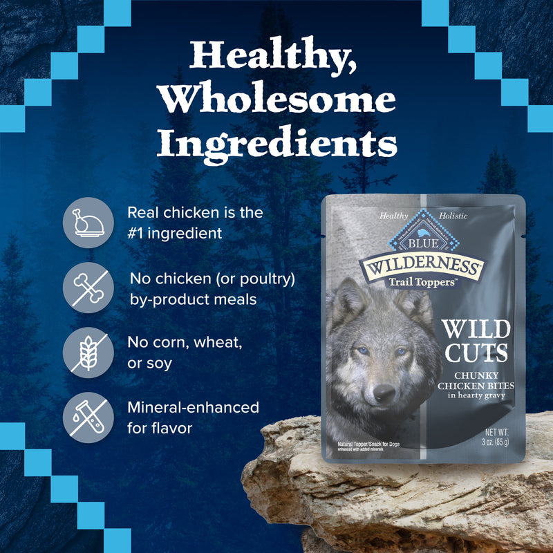 Blue Buffalo Wilderness Trail Toppers Wild Cuts Natural High-Protein Dog Wet Food, Chicken Bites in Hearty Gravy, 3-oz Pouch