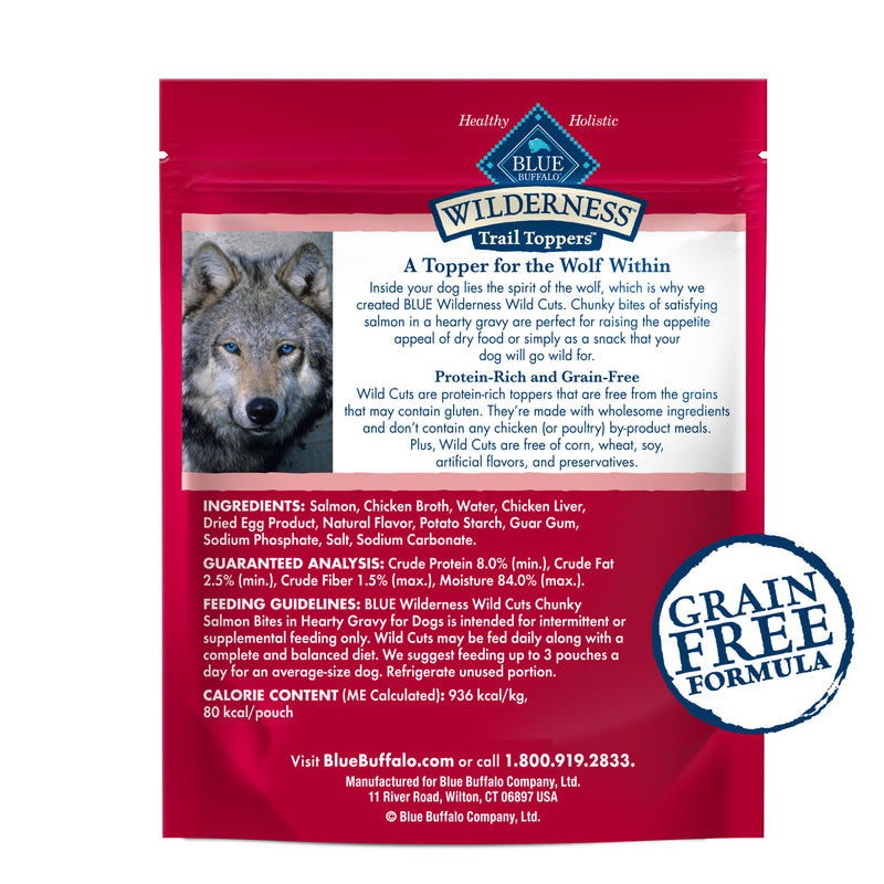 Blue Buffalo Wilderness Trail Toppers Wild Cuts Natural High-Protein Dog Wet Food, Salmon Bites in Hearty Gravy, 3-oz Pouch