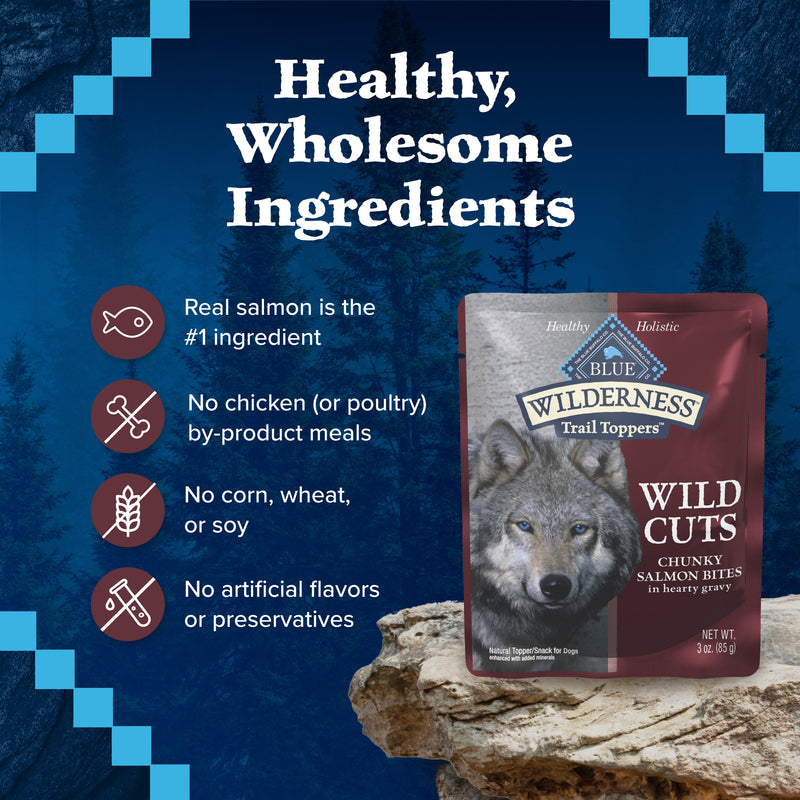 Blue Buffalo Wilderness Trail Toppers Wild Cuts Natural High-Protein Dog Wet Food, Salmon Bites in Hearty Gravy, 3-oz Pouch