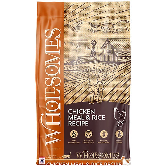 Wholesomes All Life Stages Indoor/Outdoor Chicken Meal and Rice Recipe Dry Cat Food, 15 lb