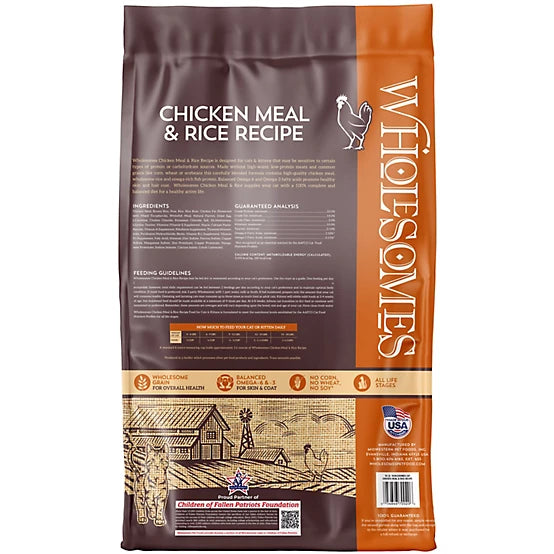 Wholesomes All Life Stages Indoor/Outdoor Chicken Meal and Rice Recipe Dry Cat Food, 15 lb