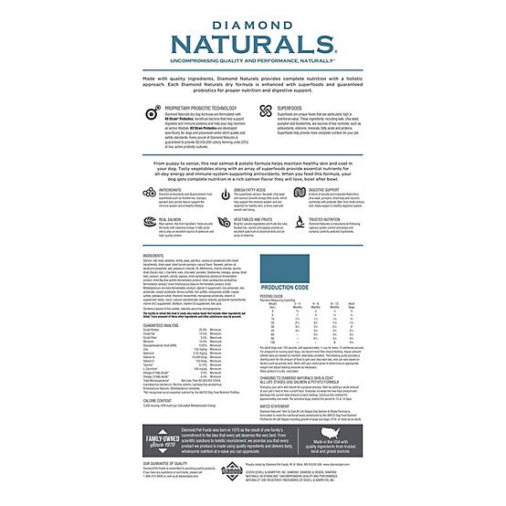 Diamond Naturals All Life Stages Skin and Coat Salmon and Potato Formula Dry Dog Food, 30lb
