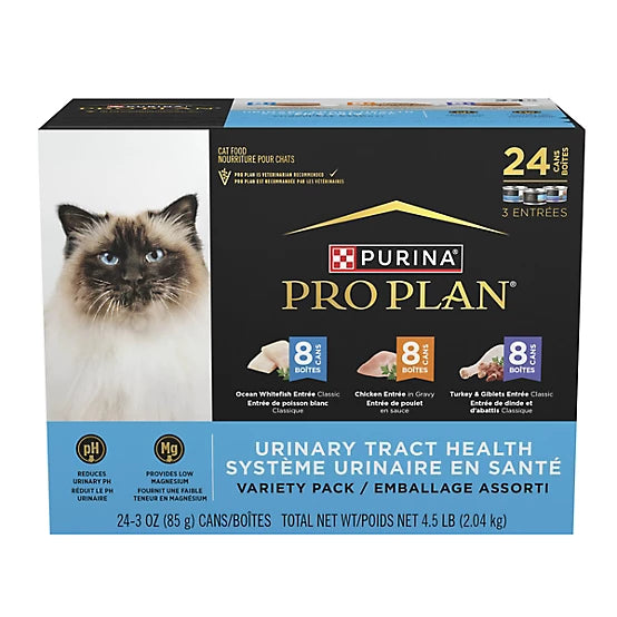 Purina Pro Plan Urinary Tract Health Adult Ocean Whitefish/Chicken/Turkey Wet Cat Food Variety Pack, 3 oz., 24 Cans