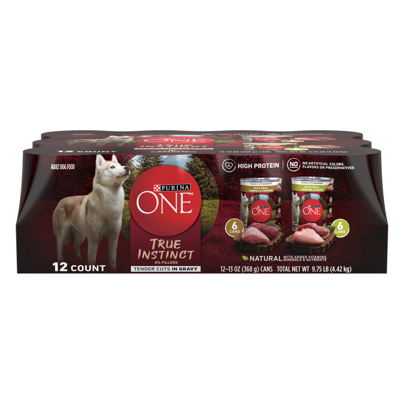 Purina ONE True Instinct Tender Cuts in Gravy With Real Turkey and Venison, and With Real Chicken and Duck High Protein Wet Dog Food Variety Pack