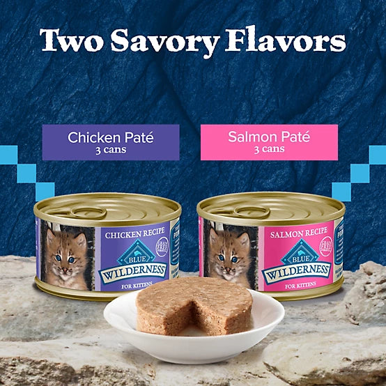 Blue Buffalo Wilderness Kitten Grain-Free Chicken/Salmon Pate Wet Cat Food Variety pk., 3 oz. Can, pk. of 6