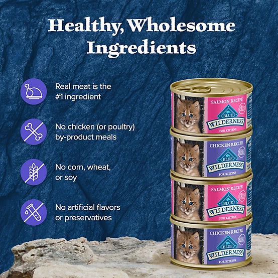 Blue Buffalo Wilderness Kitten Grain-Free Chicken/Salmon Pate Wet Cat Food Variety pk., 3 oz. Can, pk. of 6